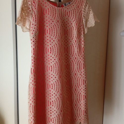 Lace dress with lining, short sleeve, size XL, beige