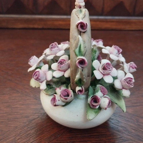Vintage decorative basket with porcelain flowers Capodimonte style, like new