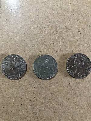 Silver Jubilee Queen Elizabeth II crown coins 1977, set of 3, used