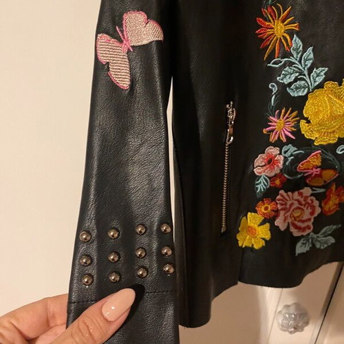 Faux leather jacket new with embroidery and studs