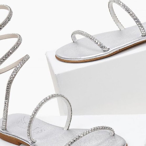 Leather sandals size 38 used, silver with crystals by The Fashion Project
