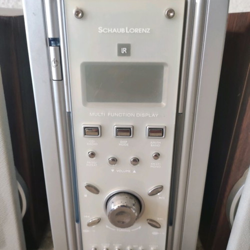 Mini stereo system used with two speakers and remote control