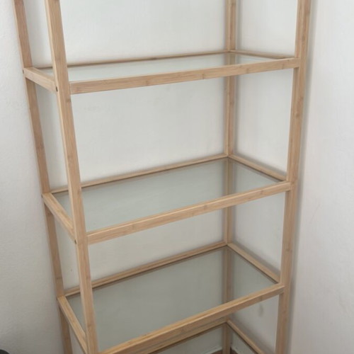Shelf like new, wooden with glass shelves