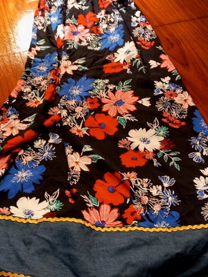 Printed dress branded small medium with denim trim