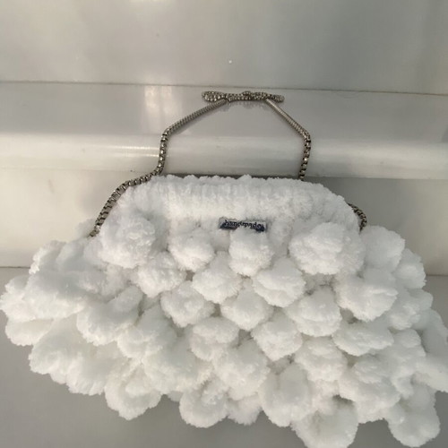 Handmade Puffy Popcorn Shoulder Bag with Detachable Chain, Like New, White
