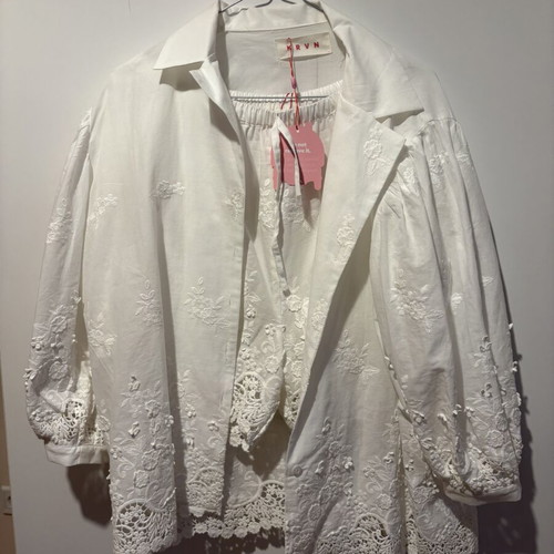 Karavan summer set with lace shorts and shirt new, size L/XL, white