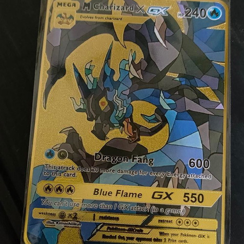 Pokémon Mega Charizard X GX Gold Metal Card like new