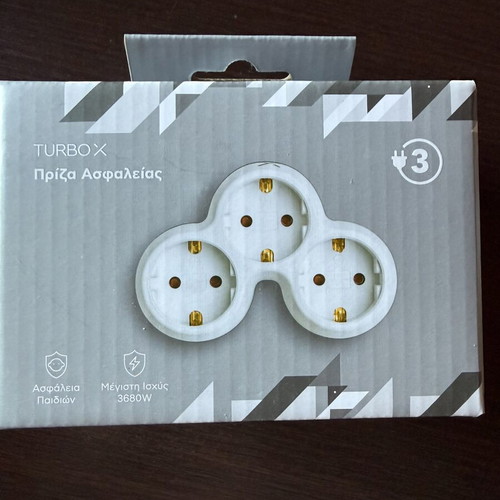 Turbo-X Safety Power Strip 3 Sockets White New