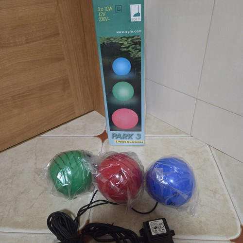 Eglo Park 3 Garden Lamps with Three Floating Colored Spheres, New