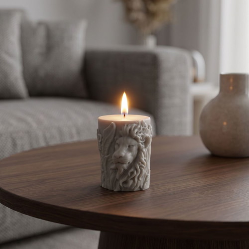 Soy Wax Candle with Baby Powder and White Musk Scent Lion Design new