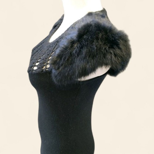 Winter wool knit dress with real fur size S like new
