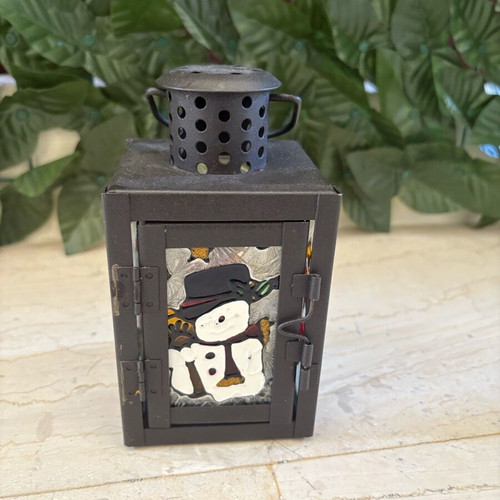 Christmas tealight lantern with snowman design like new