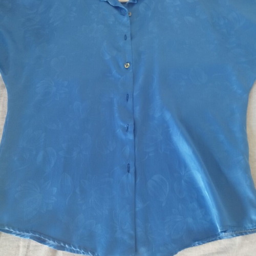 Vintage Satin Shirt electric blue jacquard paisley small medium like new