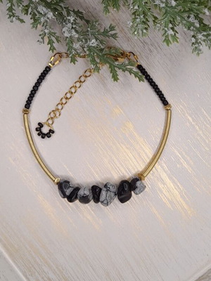 Handmade bracelet new with snowflake obsidian and hematite semi-precious stones