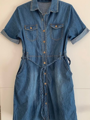 Denim dress used size L with belt blue