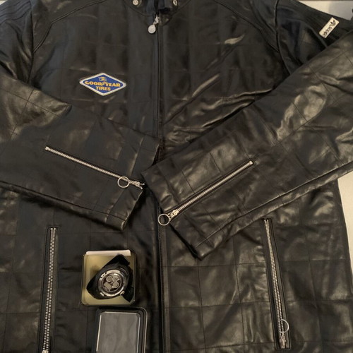 Adidas X Goodyear leather jacket large with Goodyear watch gift like new
