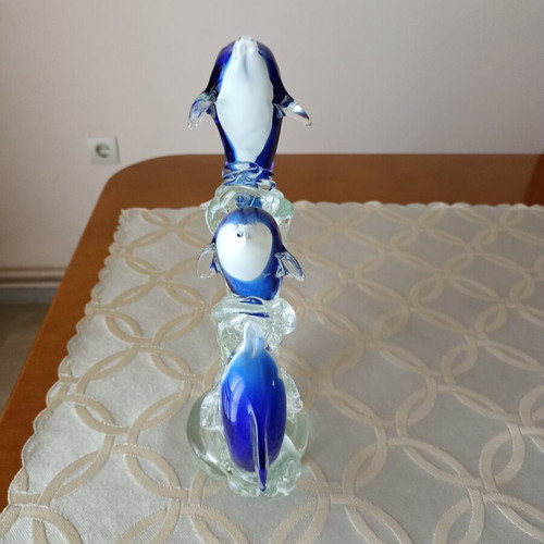 Glass decorative dolphins in blue shade like new