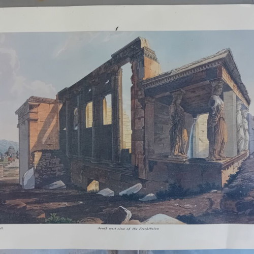 Engraving of Erechtheion used, color print by E. Dodwell