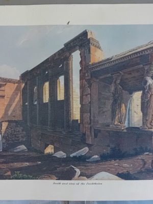 Engraving of Erechtheion used, color print by E. Dodwell