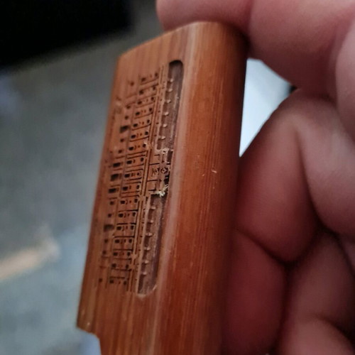 Wooden lighter case used with carved embossed Royal Palace of Madrid design