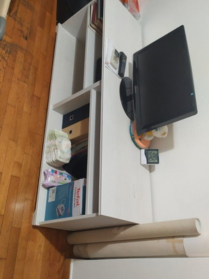 White TV stand with adjustable shelves