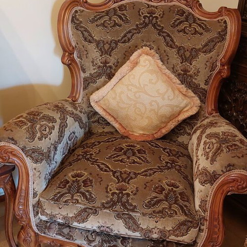 Ludovico living room set like new, sofa, 2 armchairs, 2 chairs, coffee table, 2 side tables, olive fabric