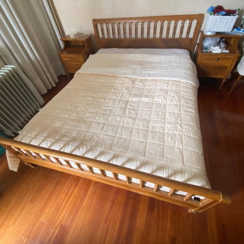 Wooden double bed with marquetry used