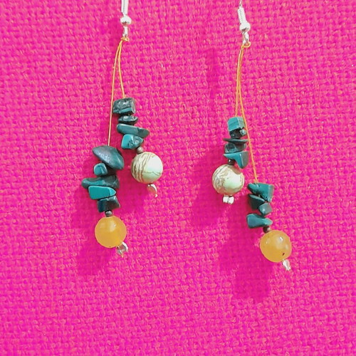 Handmade earrings new with silver clasps, malachite and semi-precious stones steel