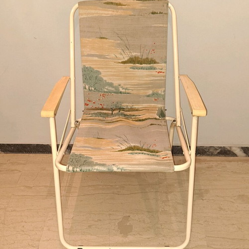 Set of metal folding beach chairs used, 3 pieces