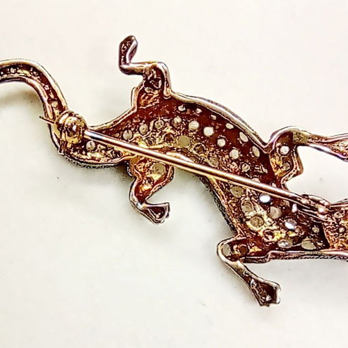 Vintage lizard brooch silver 925 and 14K gold with diamonds and rubies like new