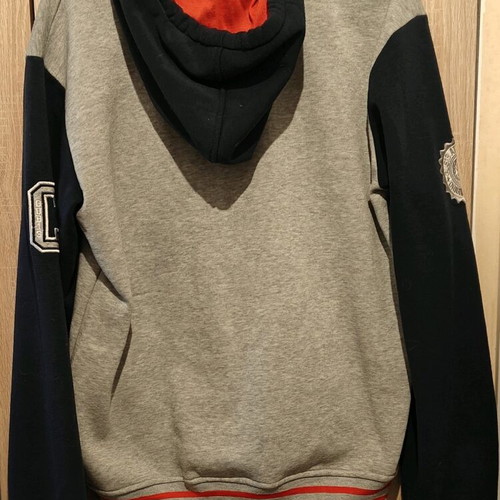 Varsity Jacket used, gray and dark blue, medium/large size