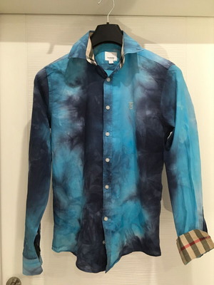 Burberry unisex tie-dye long-sleeve shirt S with vintage check details