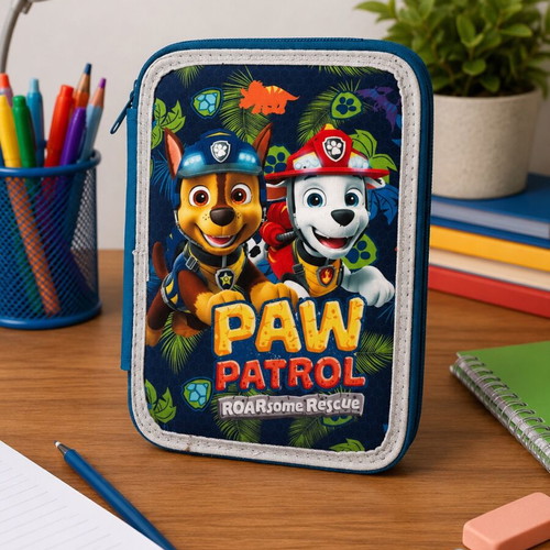 Paw Patrol double pencil case with markers and crayons, new