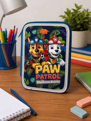 Paw Patrol double pencil case with markers and crayons, new