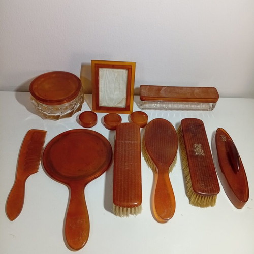 Antique 12-Piece Grooming Set 1920s-1930s with 9K Gold Monogram