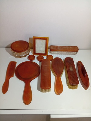 Antique 12-Piece Grooming Set 1920s-1930s with 9K Gold Monogram