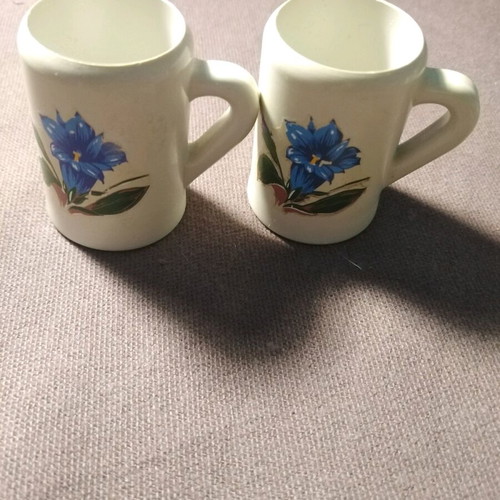 Miniature beer mugs used, set of two with floral design