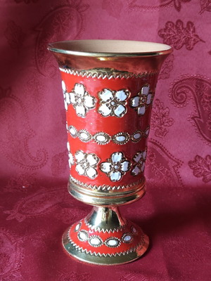 Vintage ceramic vase with red enamel and gold trim, Florentine style