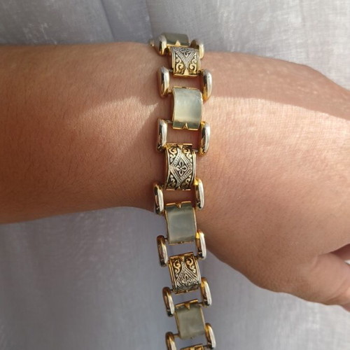 Vintage Midas Toledo Spain Damascene Mother of Pearl Inlaid Bracelet