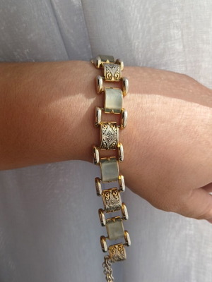 Vintage Midas Toledo Spain Damascene Mother of Pearl Inlaid Bracelet