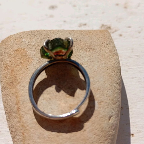Silver ring with watermelon tourmaline 925, handmade, adjustable