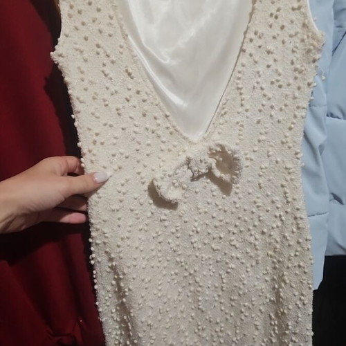 Dress new ecru with gold details and transparent sequin