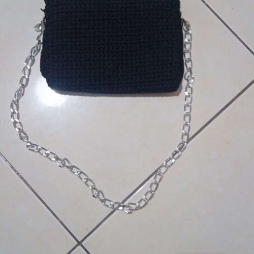 Handmade knitted bag with chain, new, black, 24×15 cm