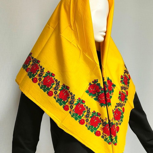 Traditional Women's Large Rhodes Scarf Yellow with Red Flowers 100x100cm MARK204 new