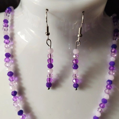 Handmade purple crystal elegant necklace and earrings set
