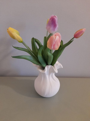 Decorative vase with tulips, 22cm height