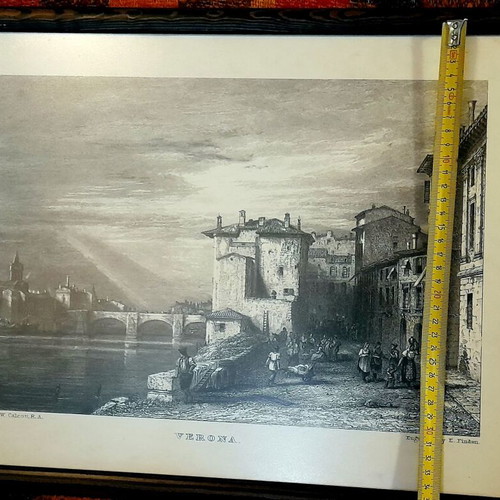 Vintage decorative art set Venice and Verona with frame used