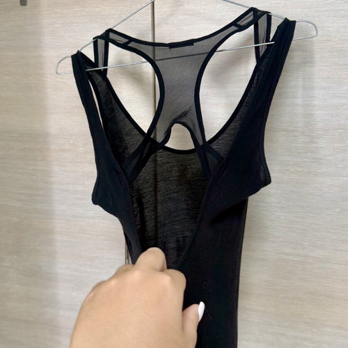 Oysho black cotton open back mesh tank top