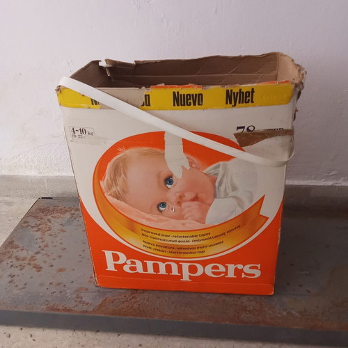 Collectible Pampers box used, red PASOK Koskotas 1980