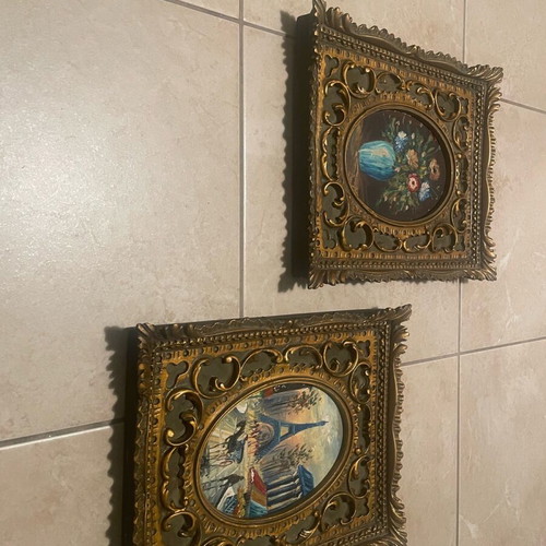 Handmade art plaques used, set of two